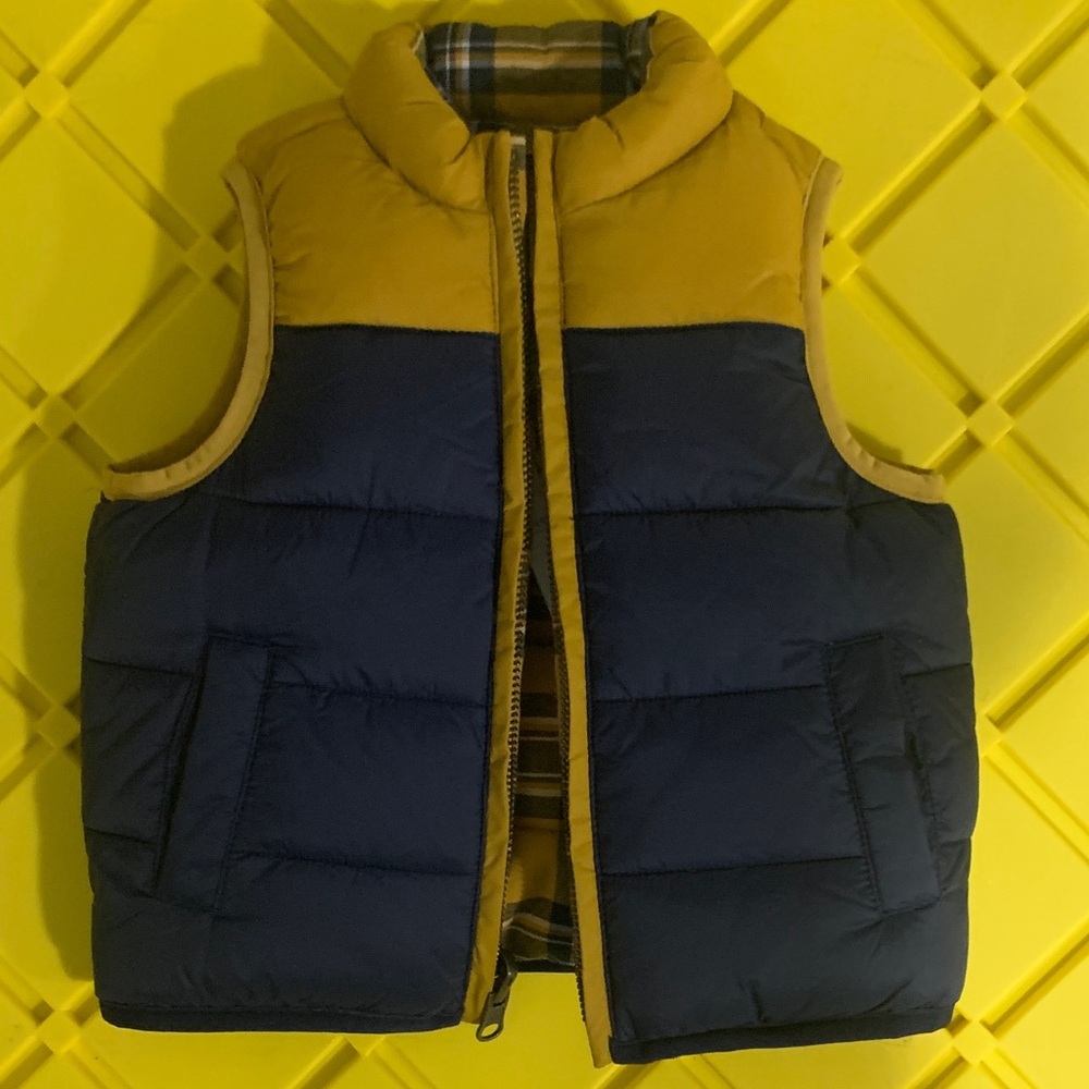 Janie and Jack Plaid Puffer Vest in Yellow and Blue